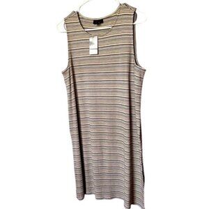 J. Jill Striped Sleeveless Pullover Casual Summer Midi Dress With Side Slits NWT